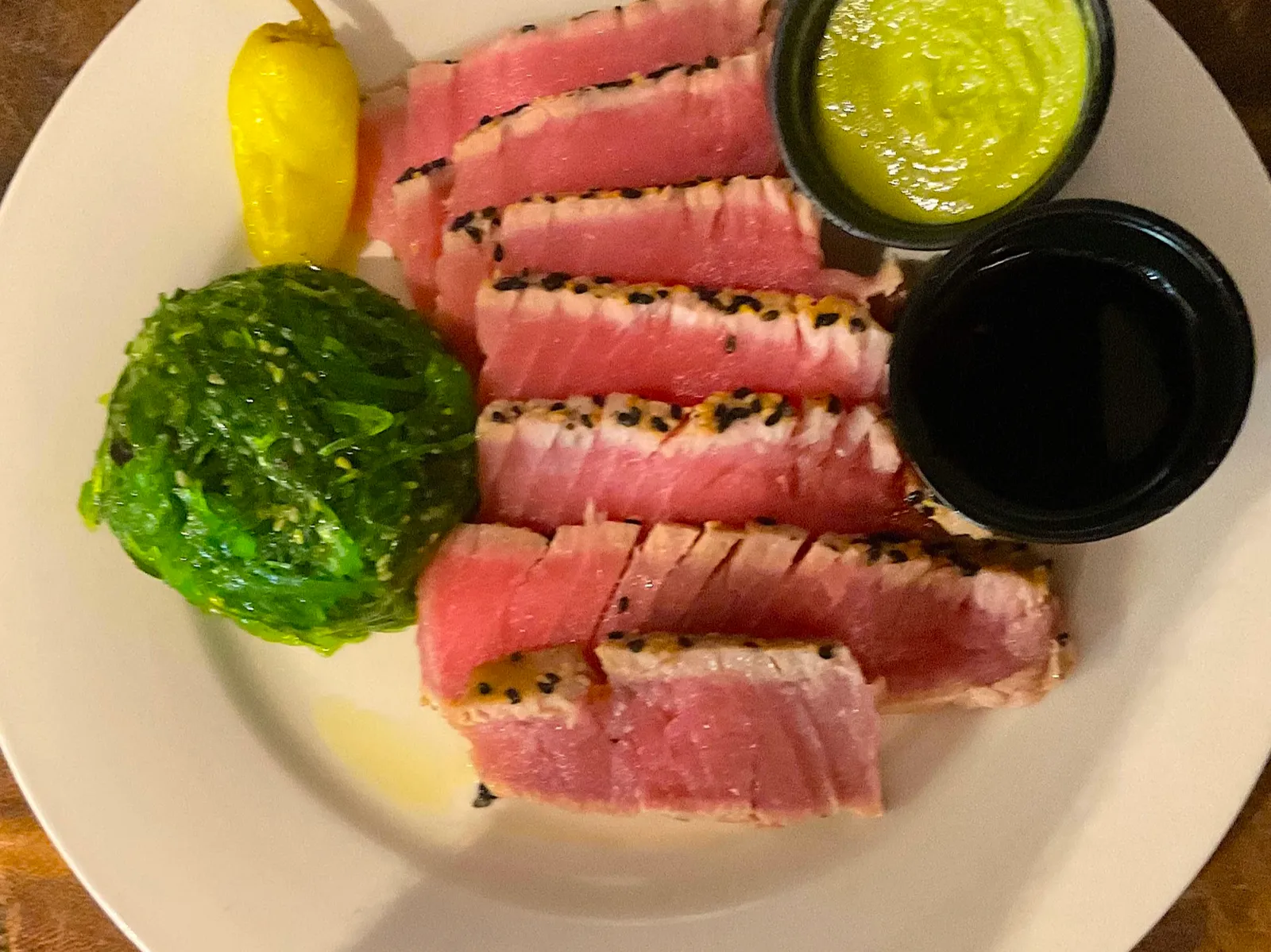 Seared sesame tuna with seaweed salad