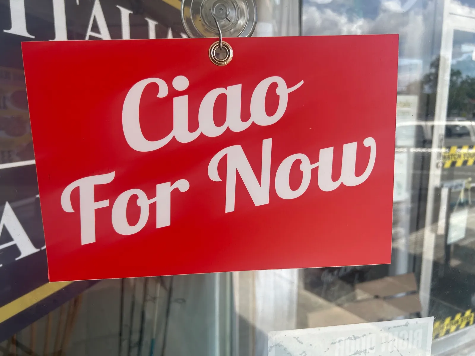 The reverse of the door card reading Ciao For Now